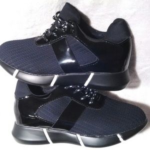 Black Knit/Patent Lace Up Sneaker